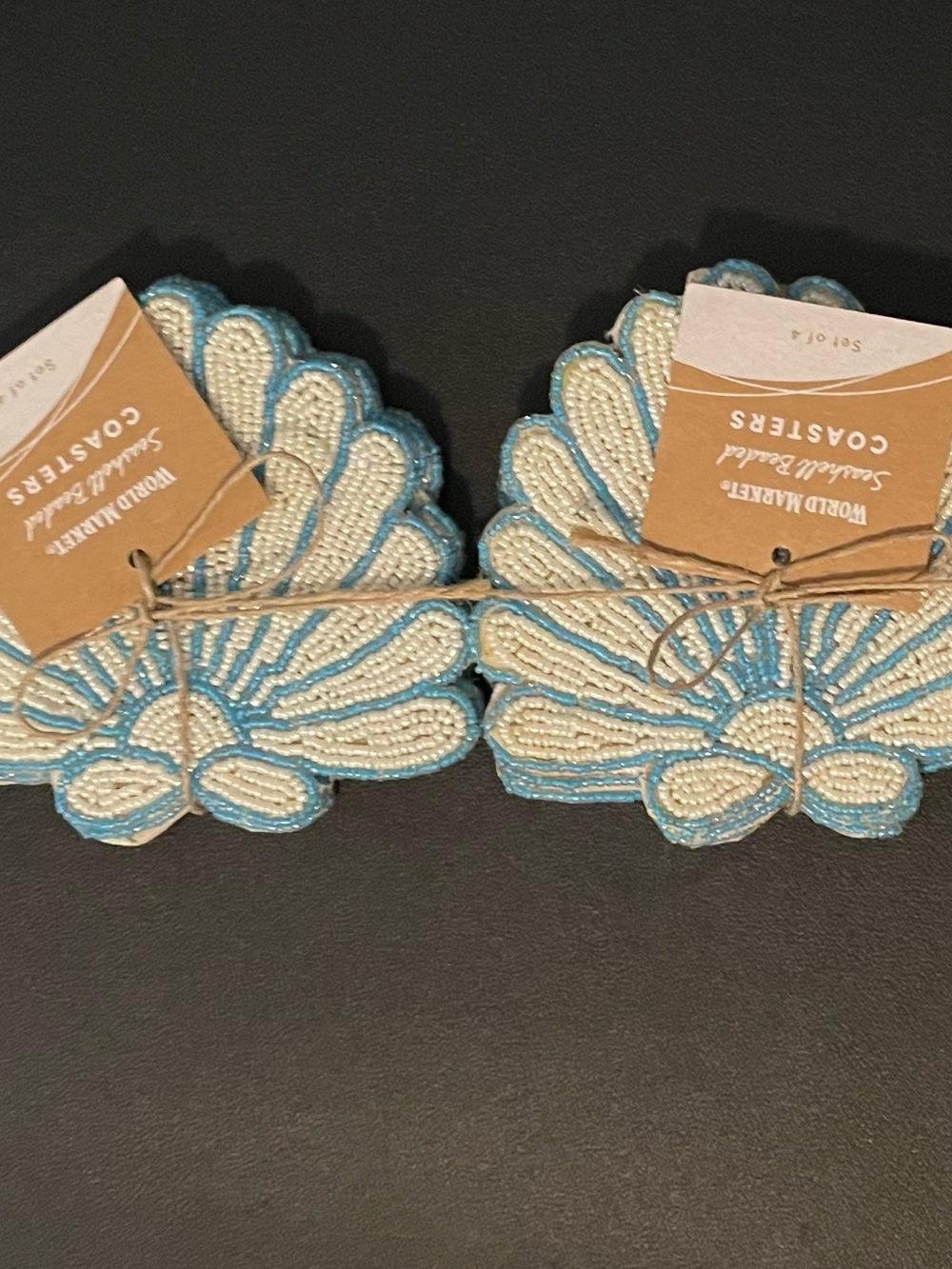 NWT WORLD MARKET SEED BEAD SEASHELL DRINK COASTERS TOTAL OF 8